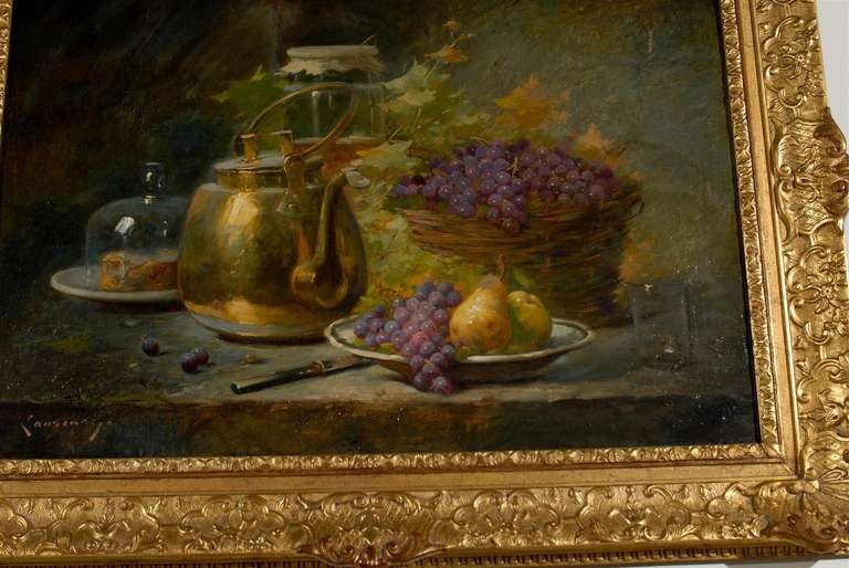 Giltwood French 1860s Still-Life Painting by Agénorie Monique Laurenceau in Gilt Frame For Sale