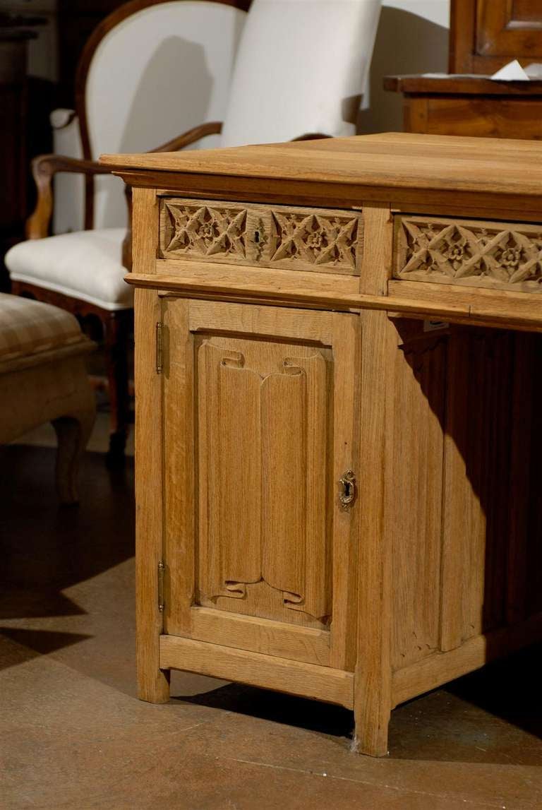 Gothic Revival English Desk of Bleached Oak with Linenfold Motifs, circa 1830 For Sale 2