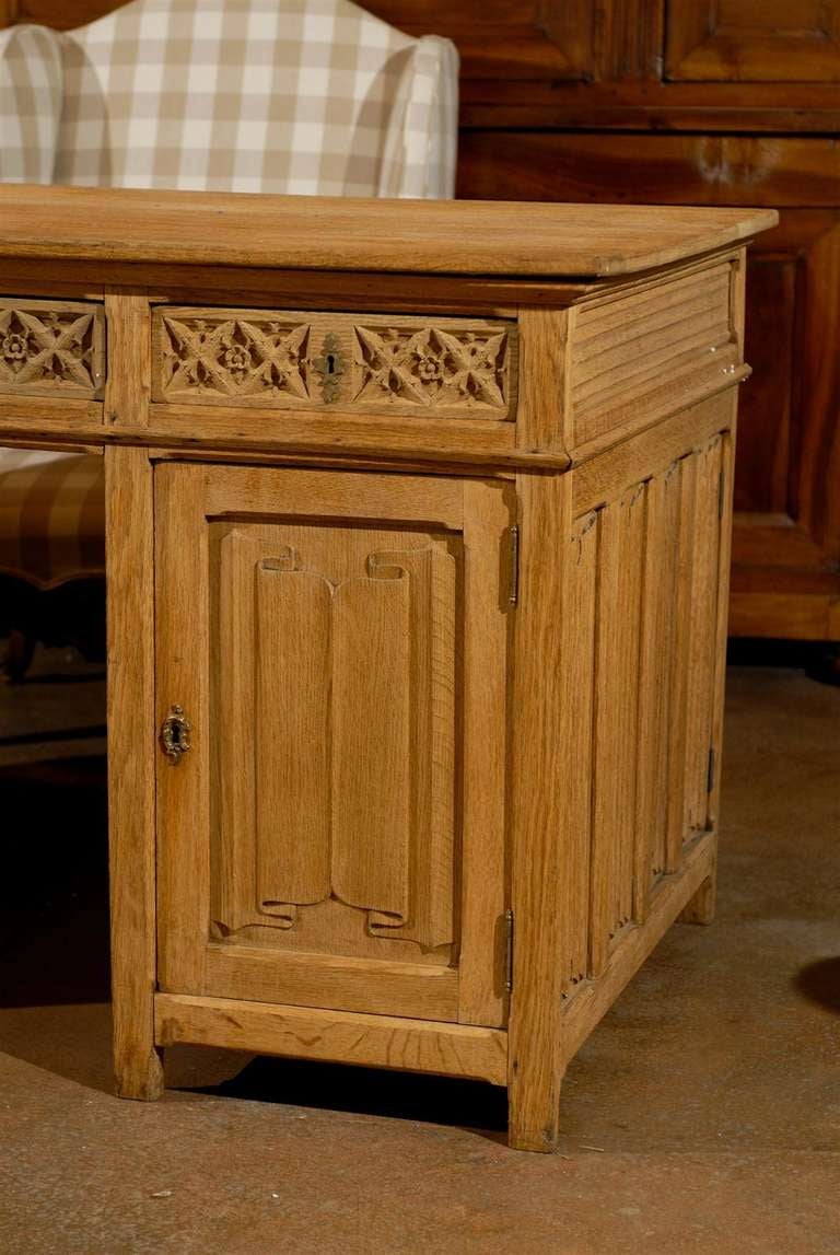 19th Century Gothic Revival English Desk of Bleached Oak with Linenfold Motifs, circa 1830 For Sale