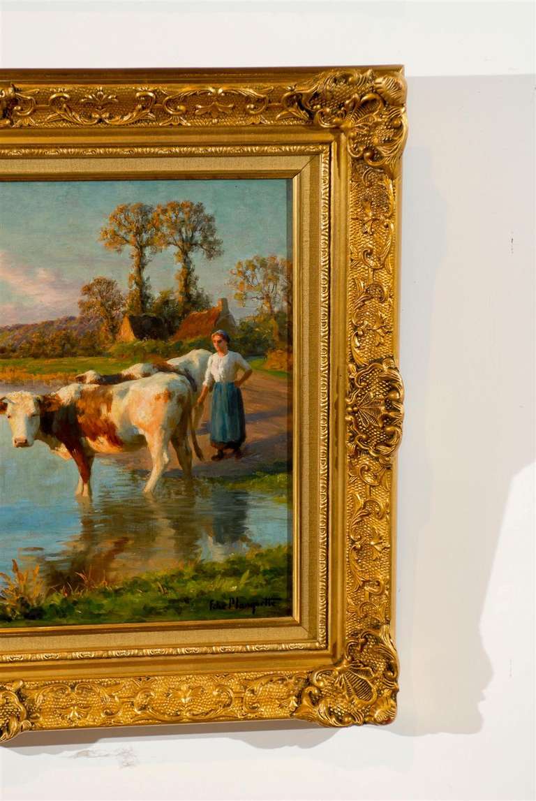 French Pastoral Oil Painting Signed by Félix Planquette, Late 19th Century 3