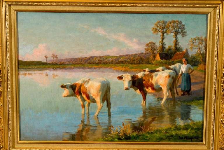 French Pastoral Oil Painting Signed by Félix Planquette, Late 19th Century 1