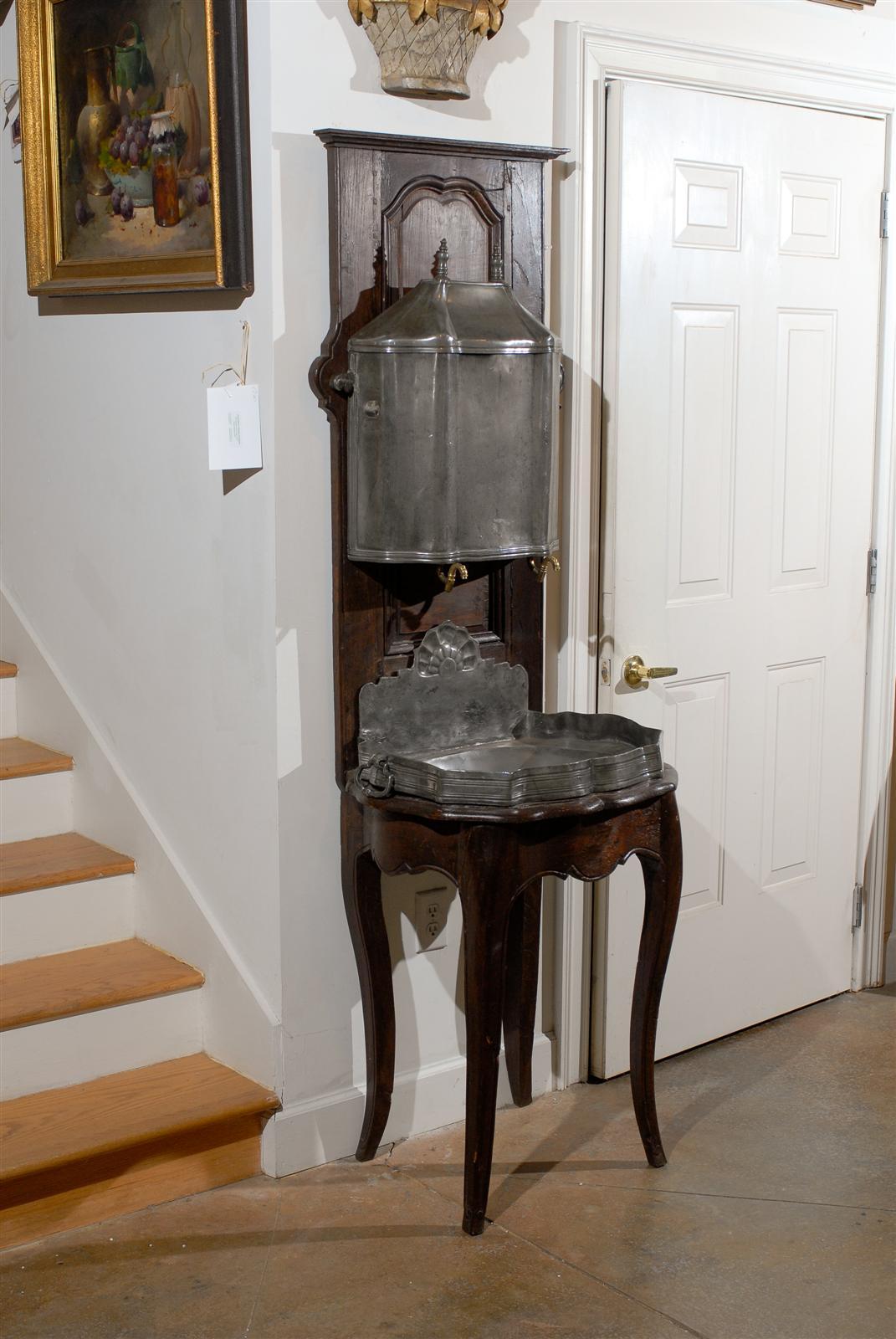 French Restauration, 1830s, Pewter Two-Part Lavabo Mounted on Walnut Stand 1