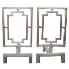 Modernist Brushed Steel Andirons