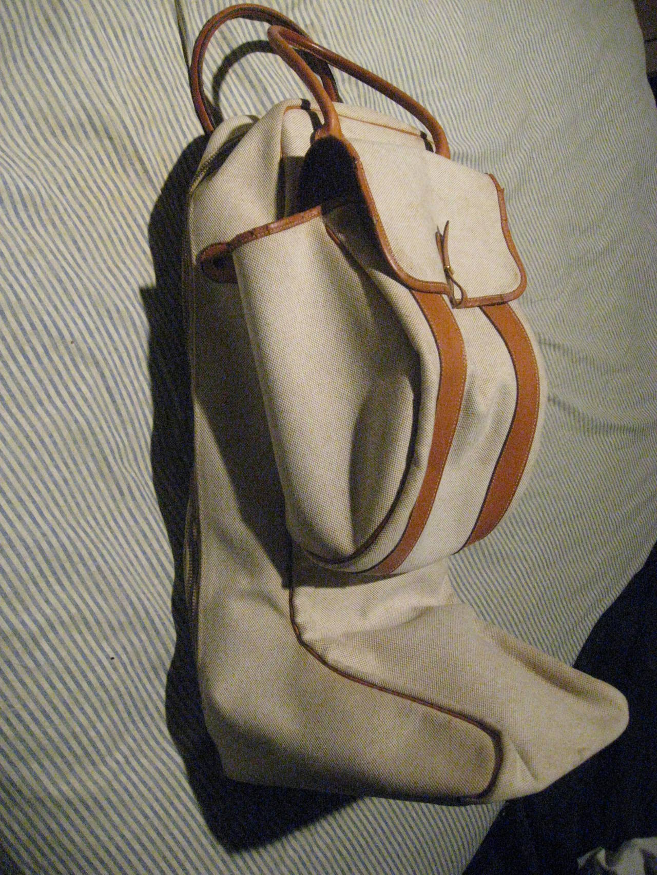 Hermes Equestrian Vintage Canvas and Leather Bag For Sale at 1stdibs