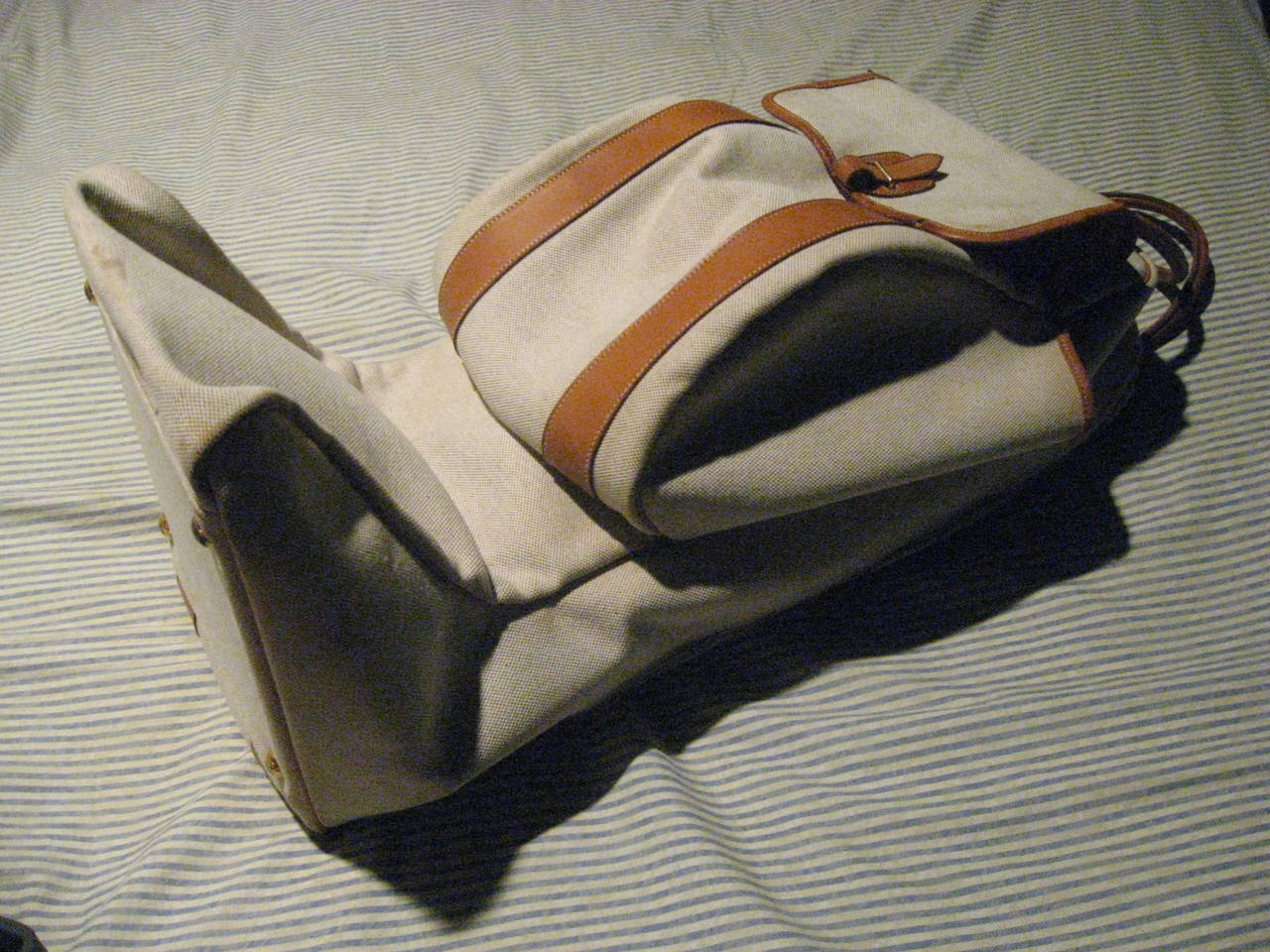 European Hermes Equestrian Vintage Canvas and Leather Bag