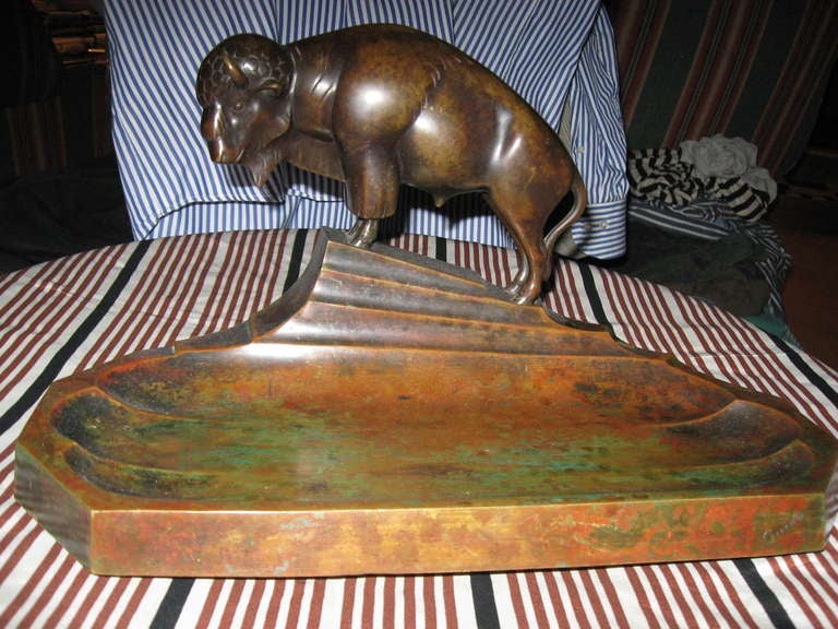 Bronze Bison desk tray with great patina.