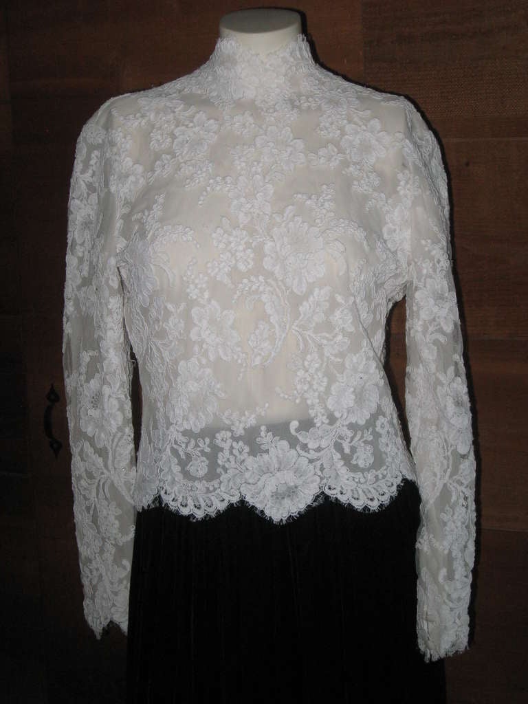Vintage Bill Blass White Lace Blouse Silk Lined and Hand Detailed