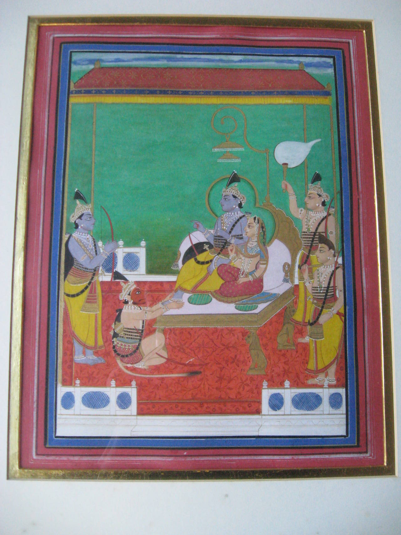 Set of seven 19th century Indian miniature paintings in custom wood frames 
(Framed 19 x 23