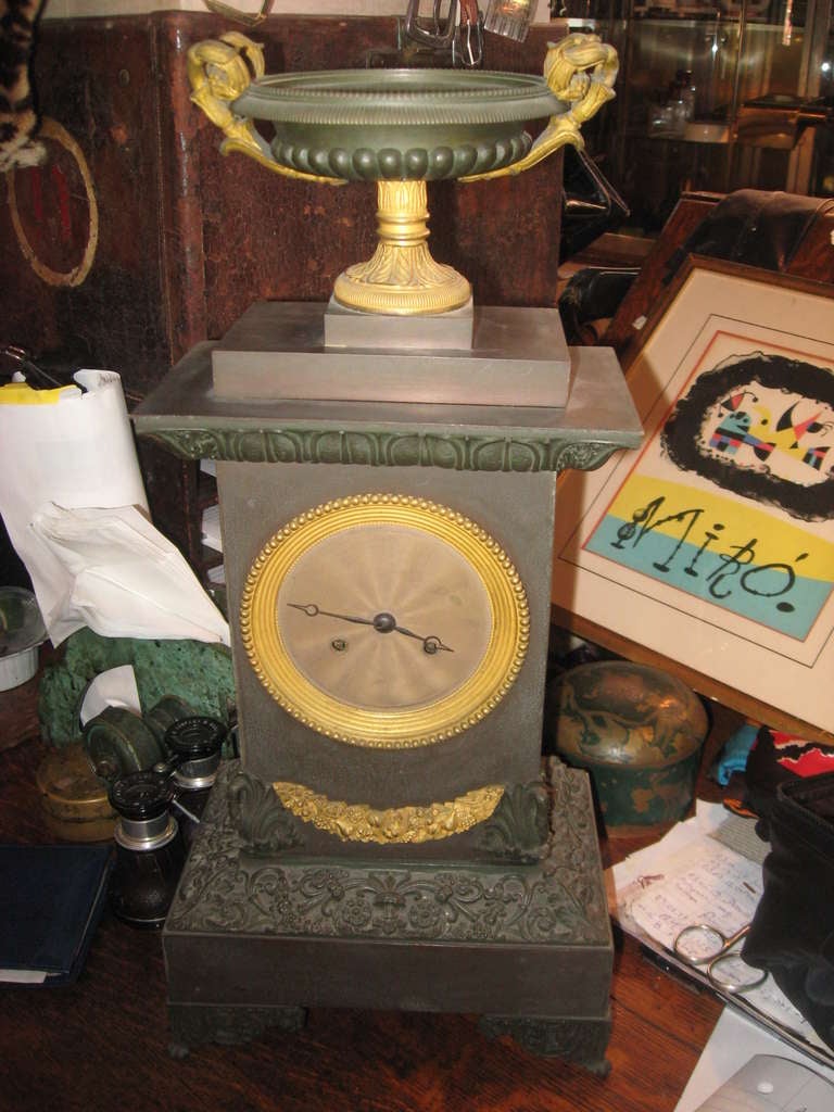 19th Century, Iron and Bronze Clock In Excellent Condition In Water Mill, NY