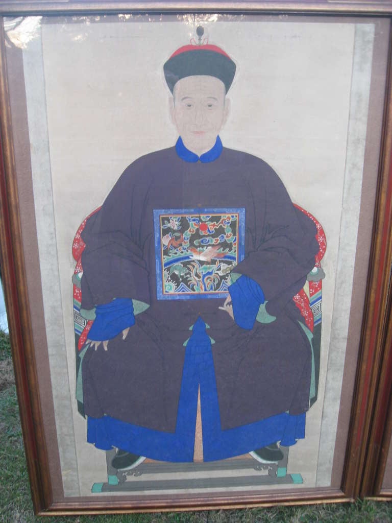 Pair of 19th Century Chinese Ancestral Portrait Paintings 1