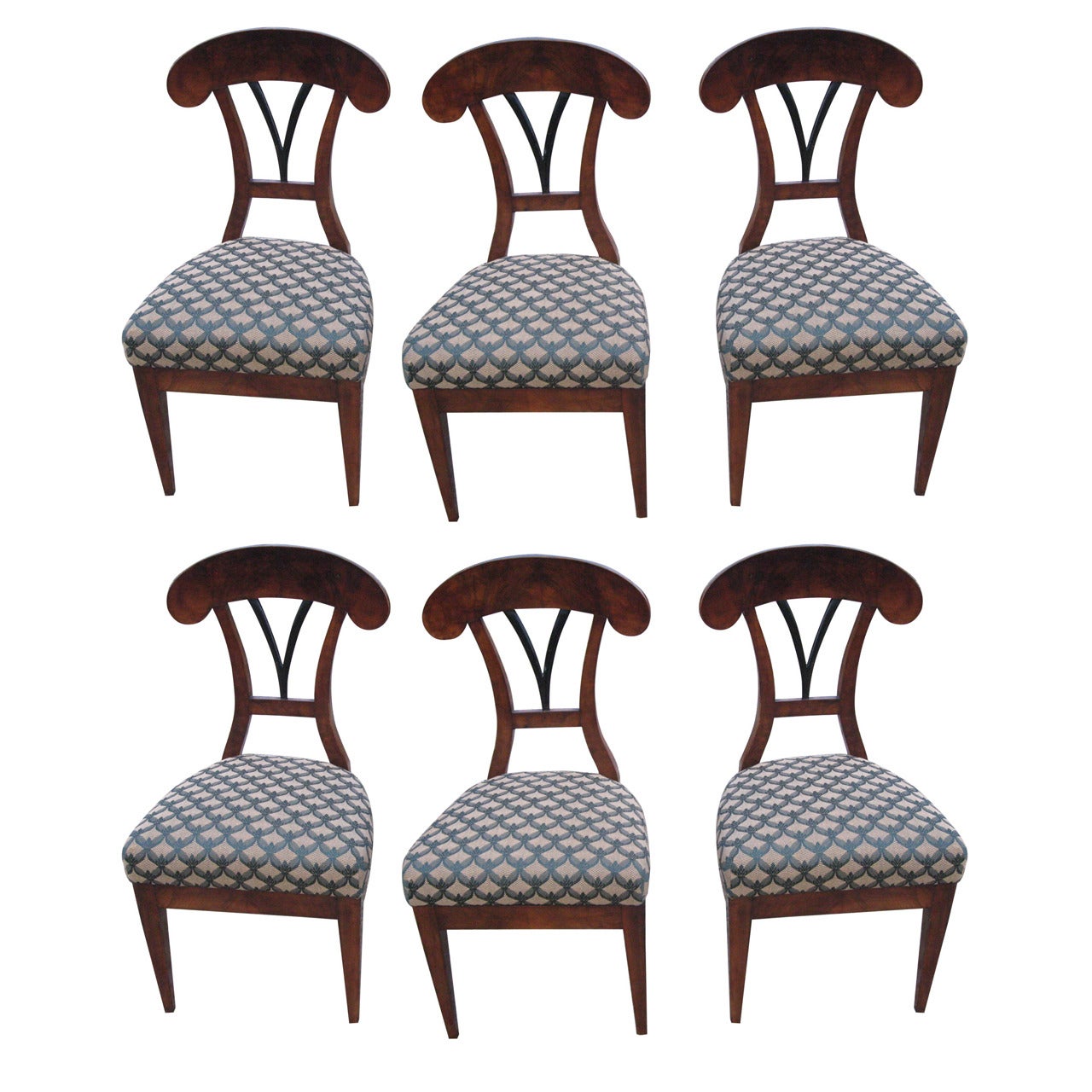 Rare Set of Six Biedermeier 19th Century Austrian Side Chairs