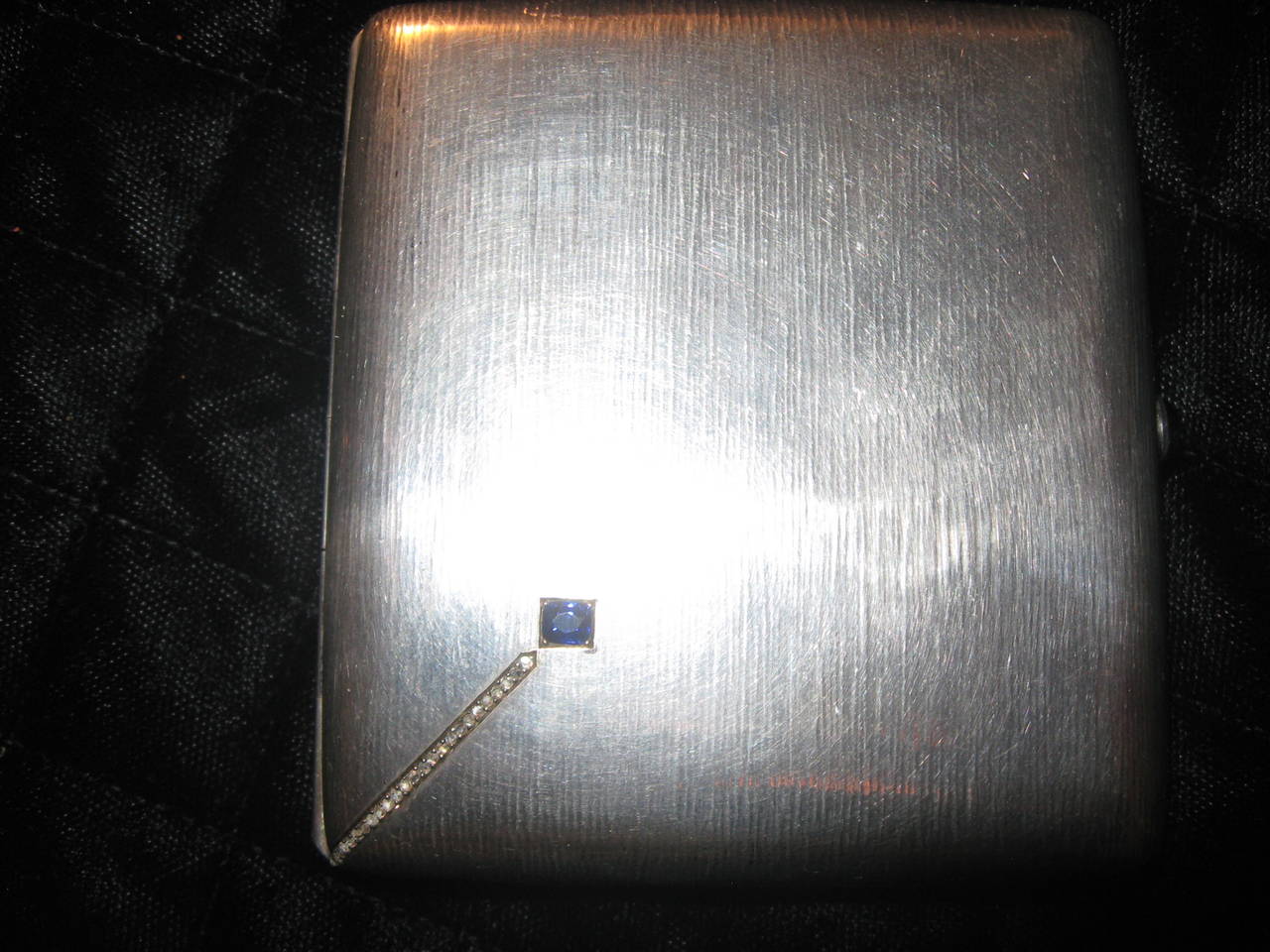 Austrian Hammered Sterling, Diamond and Sapphire Cigarette Case and Match Holder For Sale 2