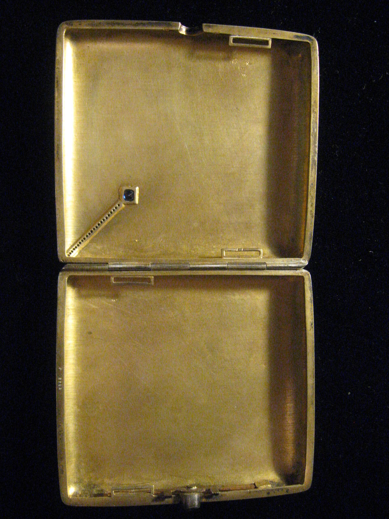 Sterling Silver Austrian Hammered Sterling, Diamond and Sapphire Cigarette Case and Match Holder For Sale