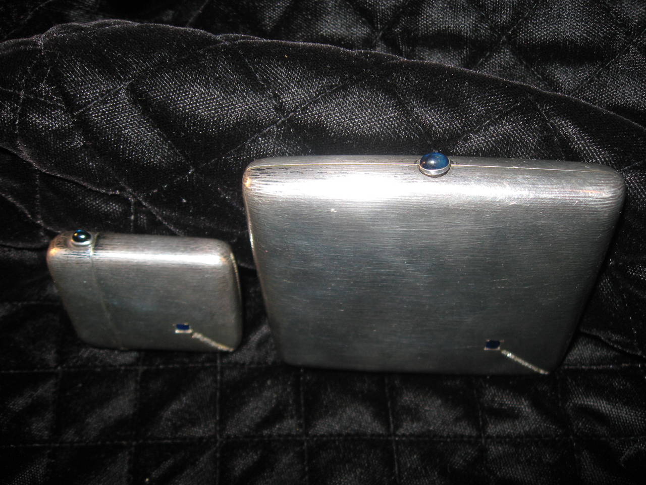 Hand-Carved Austrian Hammered Sterling, Diamond and Sapphire Cigarette Case and Match Holder For Sale