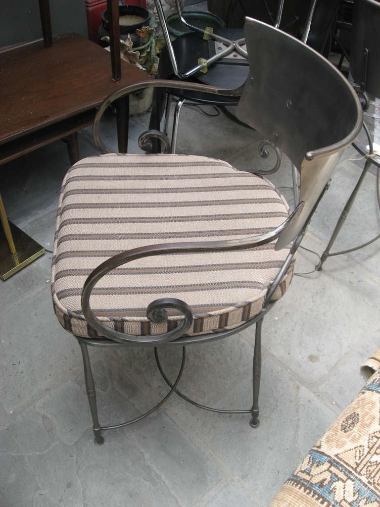 Hand-Crafted Pair of Italian Brushed Steel Chairs