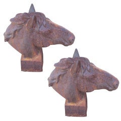 Pair of Iron Horse Heads Sculptures as Garden Ornaments