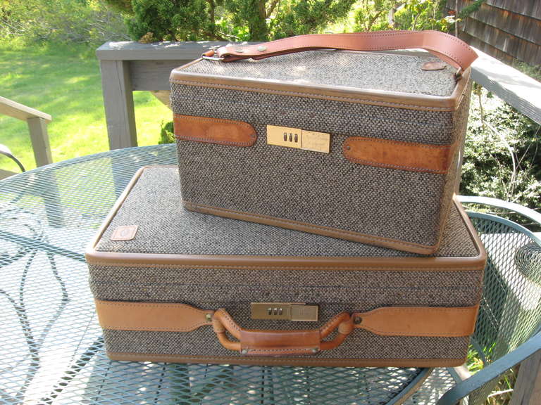 Vintage eight-piece set of Hartman luggage in Hartman signature canvas with leather straps and handles from train case to
various sizes.