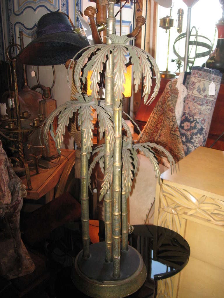 Metal Midcentury Pair of Monumental Palm Tree Table Lamps For Sale