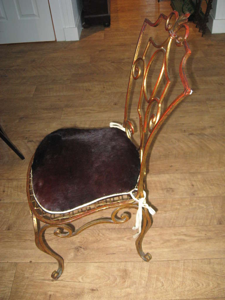 Gilt Jean Charles Moreux Pair of Gilded Wrought Iron Chairs, French, 1940s