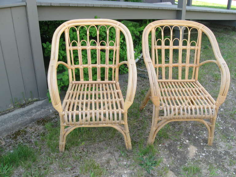 50's Stick Wicker Lounged/Arm Chairs