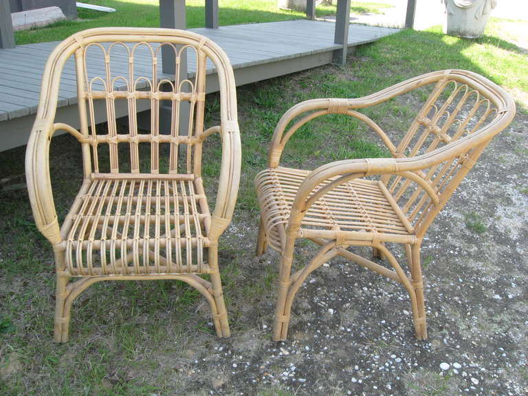 American Pair of Mid-Century Stick Wicker Lounge / Armchairs
