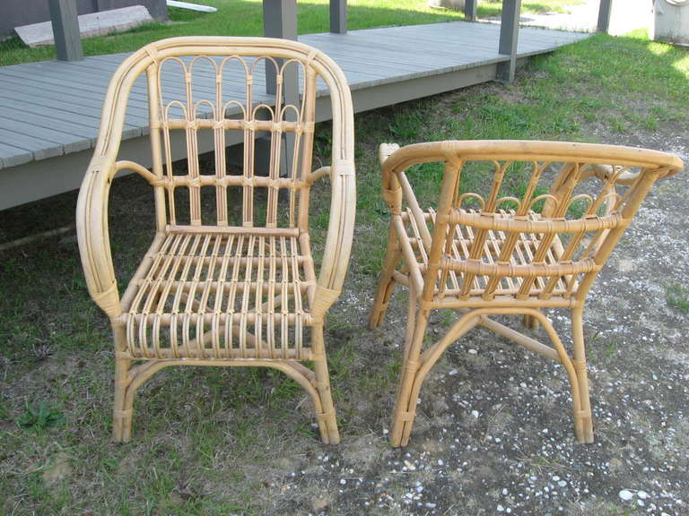 Pair of Mid-Century Stick Wicker Lounge / Armchairs In Excellent Condition In Water Mill, NY