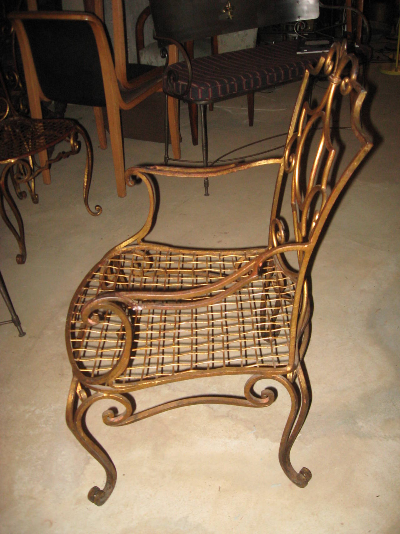 20th Century Jean Charles Moreux Pair of Gilded Wrought Iron Chairs, French, 1940s