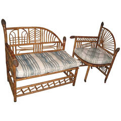 Antique Bamboo Settee and Matching Chair