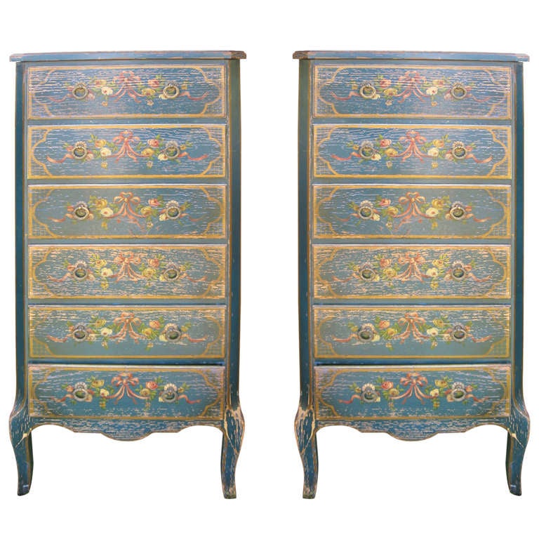 Pair of Painted Tall Chests at 1stDibs
