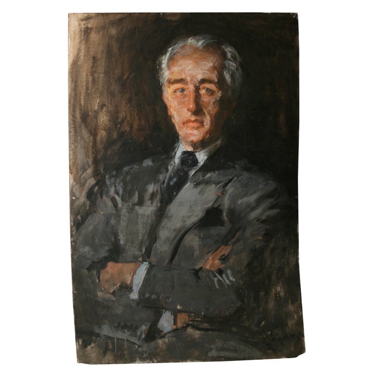 Oil Painting of Ivo Patcevitch-Conde Nast Founder, Attributed to Renee Bouche For Sale