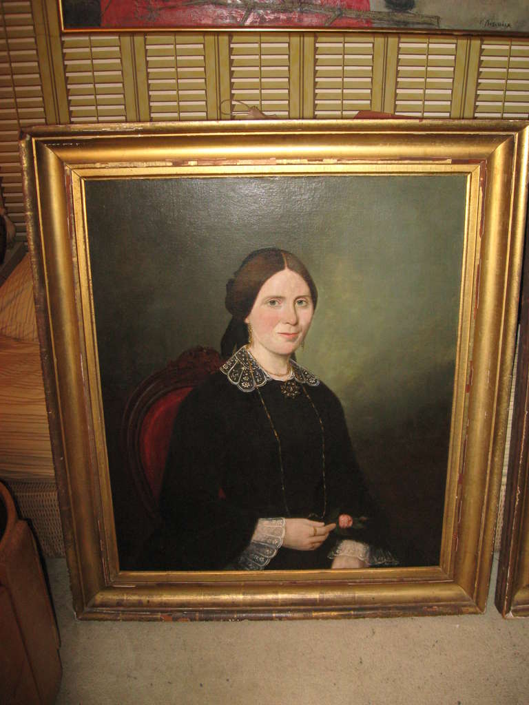Pair of 19th Century American Portrait Paintings In Good Condition In Water Mill, NY