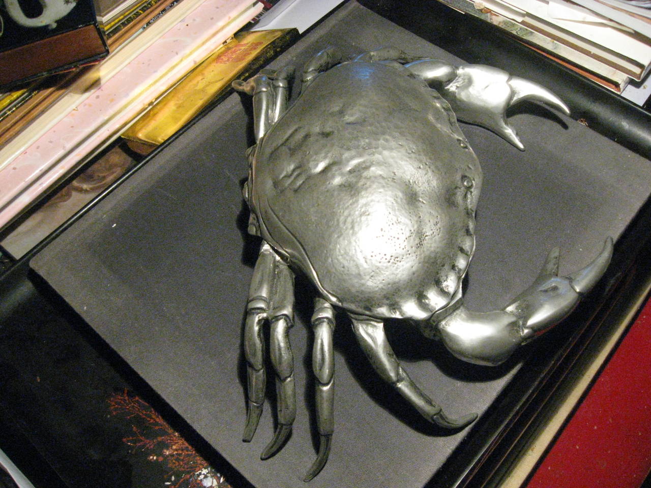 Cipolla Pewter Large Crab Caviar Dish and Spoon In Excellent Condition For Sale In Water Mill, NY