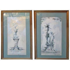 Midcentury Pair of Watercolor Paintings by Roderic Montagu
