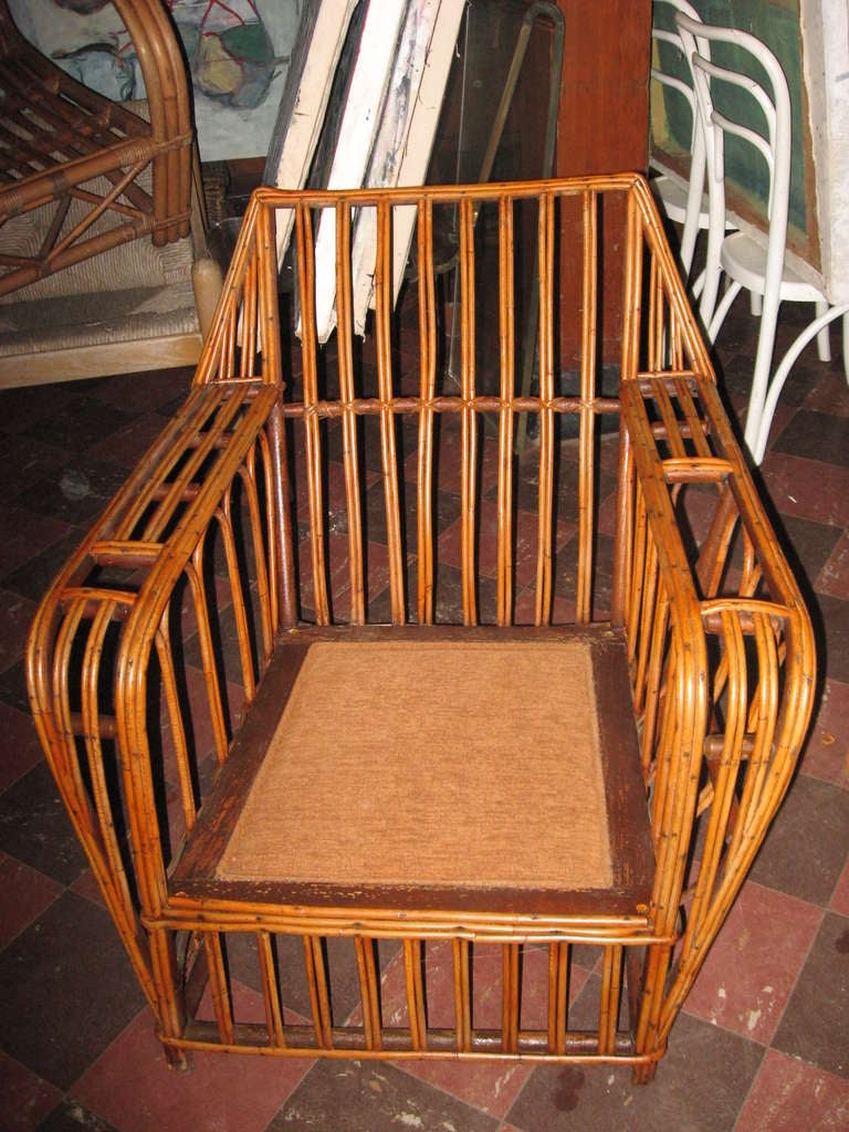 Vintage Pr. of Rattan Lounge Chairs with Cushions at 1stdibs