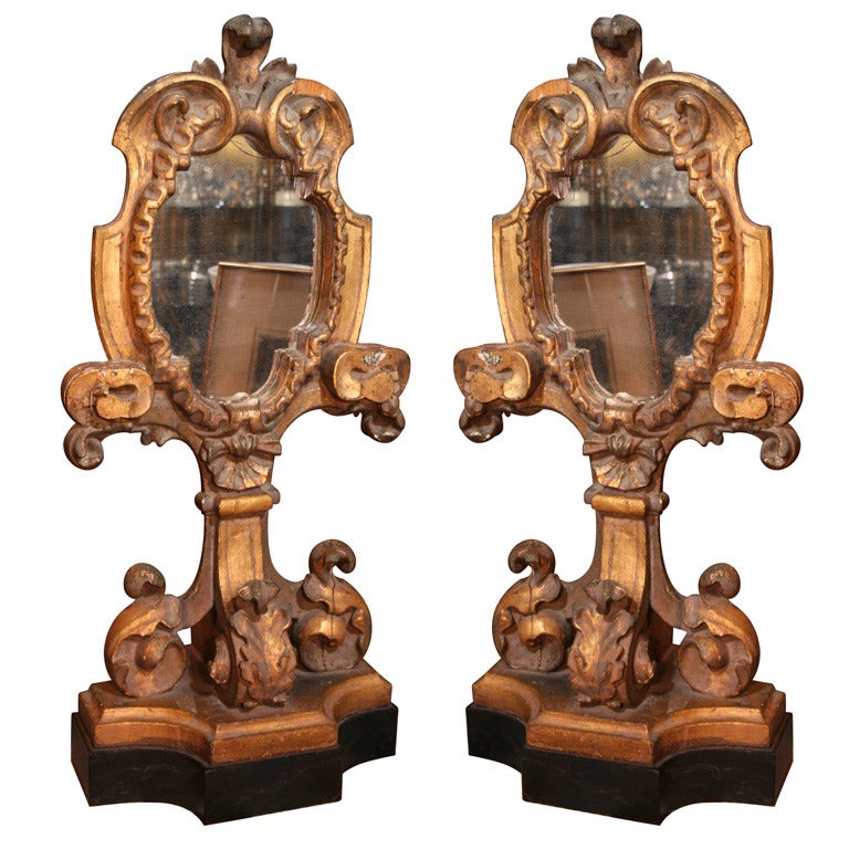 Pair of Antique Gilded Wood Applique Mirrors