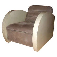 Art Deco Parchment & Suede Lounge Chair 12