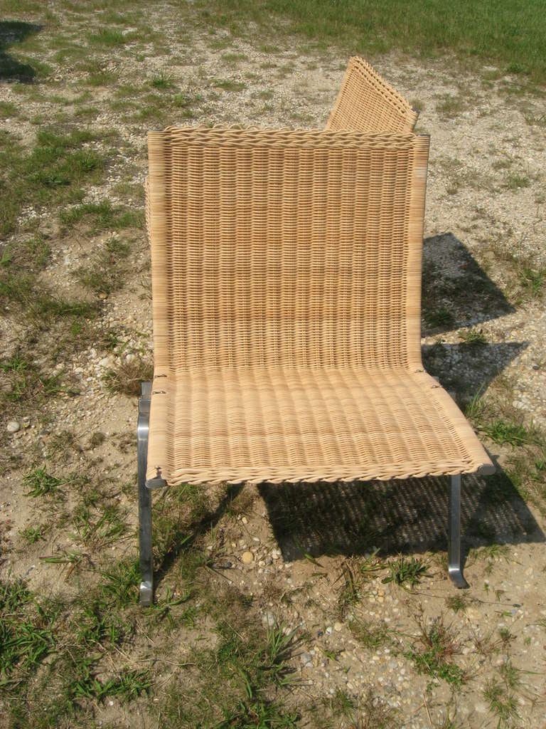 Danish Poul Kjaerholm Pair of Wicker & Brushed Steel Lounge Chairs