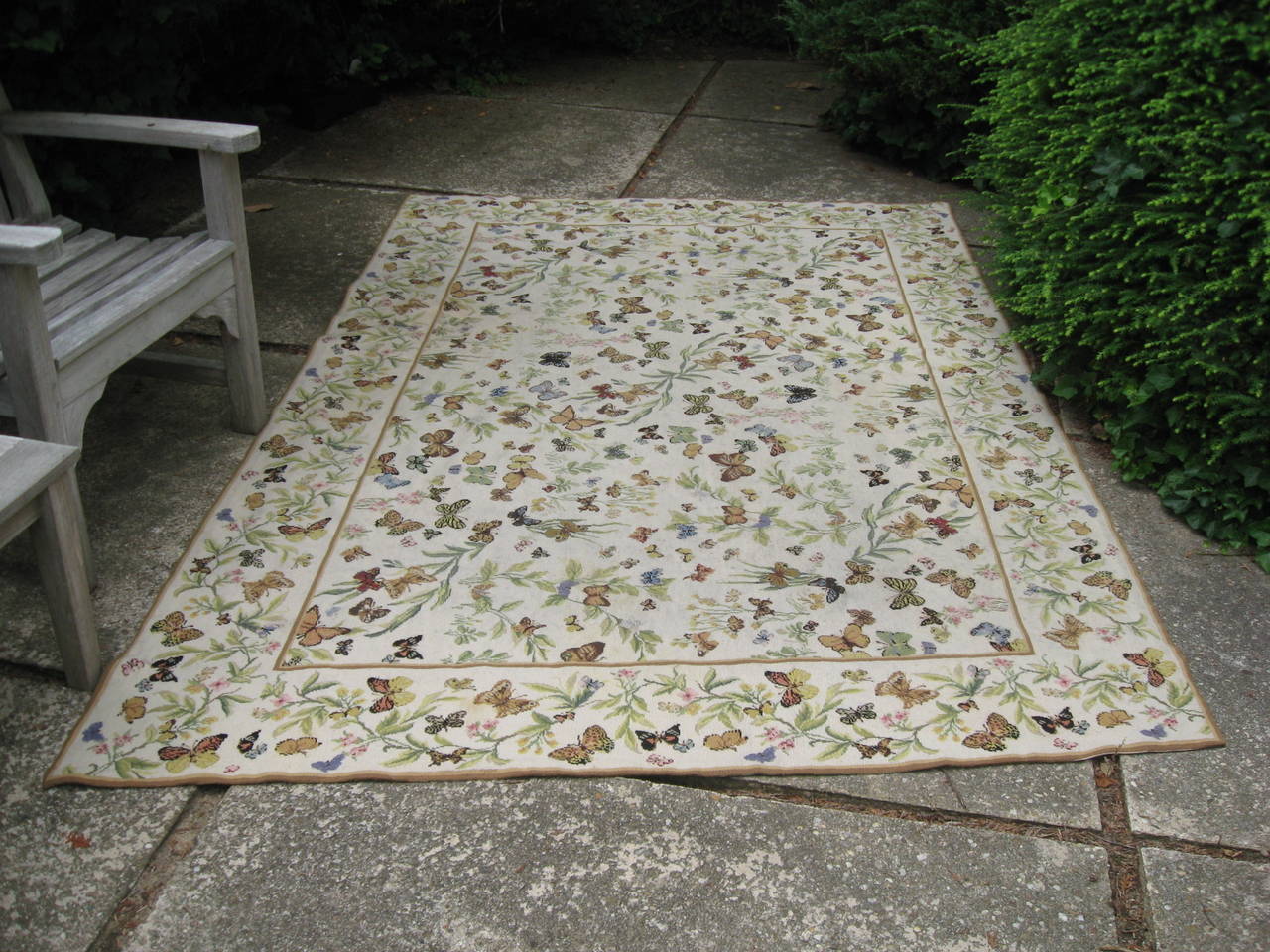 Vintage Needlepoint Butterfly Rug at 1stdibs