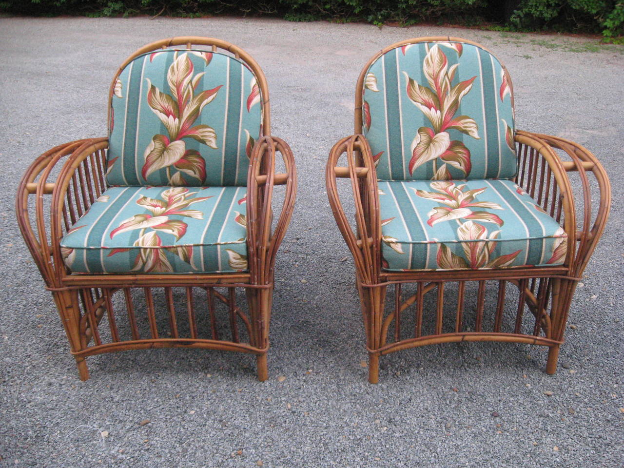 Vintage pair of lounge chairs with custom handmade cushions.