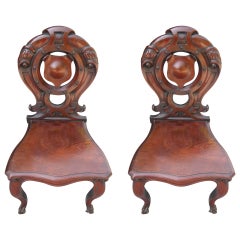 Antique Pair of 19th Century English Mahogany Hall Chairs