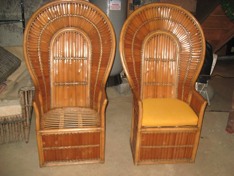 Bamboo Pair of Vintage Peacock Lounge Chairs