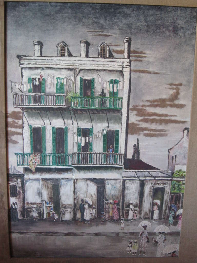 Early 20th century Sunday afternoon in a black American
Southern neighbourhood painting pos. New Orleans framed and signed.