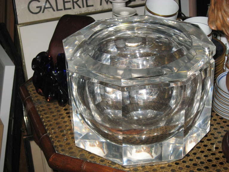 Lucite Octagon Heavy Swivel Ice Bucket/Box