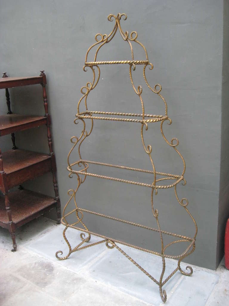 Italian Mid-Century Gilded Iron Braided Shelf For Sale