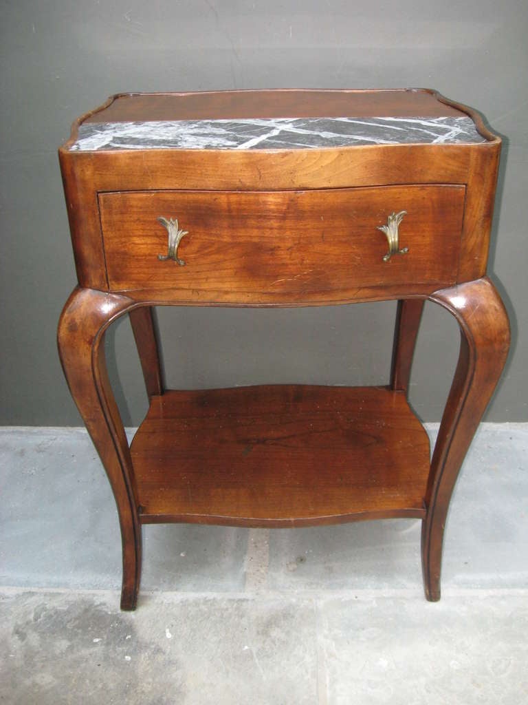 Unknown Pair of Wood and Marble End Tables, Nightstands