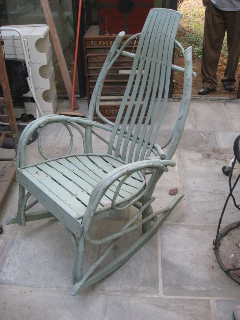 Vintage American twig Adirondack painted rocking chair.