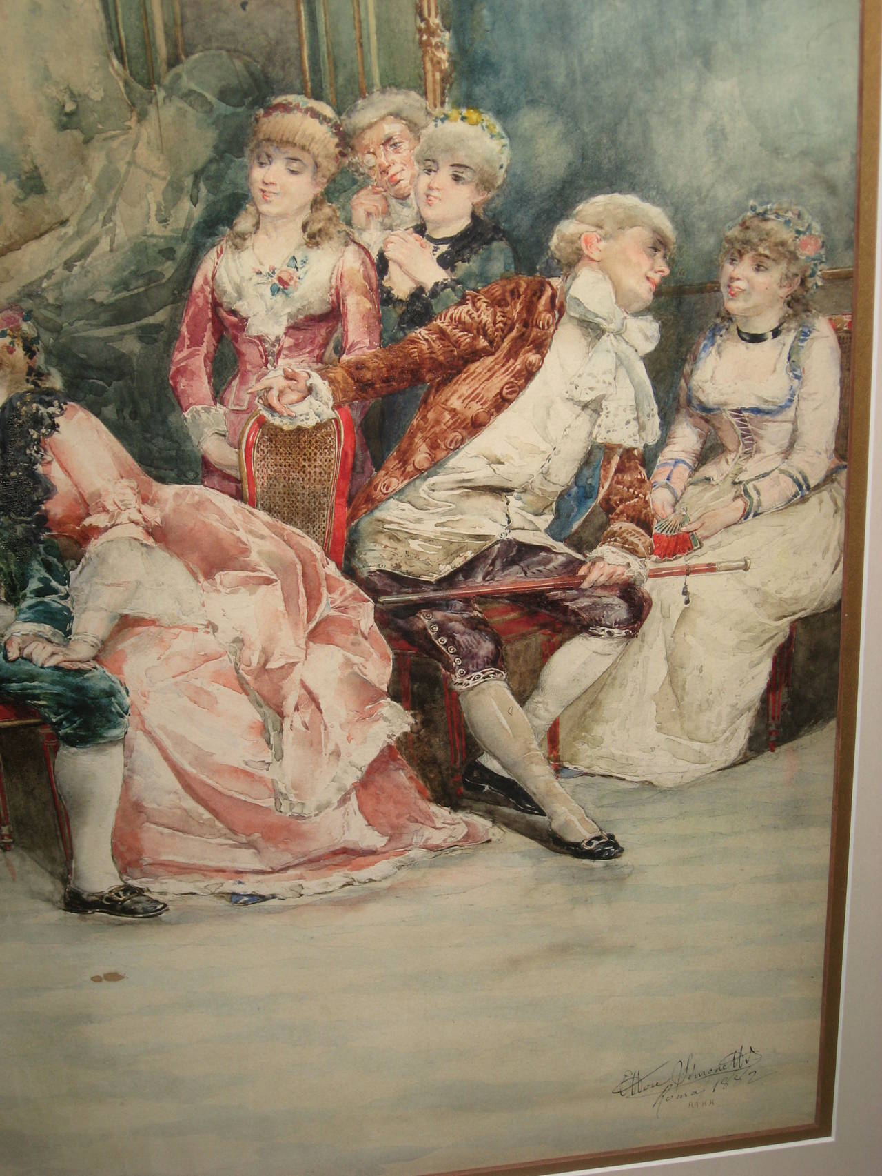 Ettore Simonetti 19th Century Watercolor Painting In Excellent Condition For Sale In Water Mill, NY