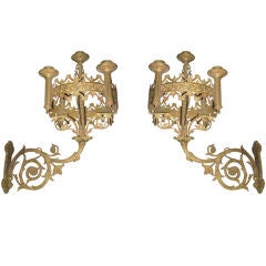 Two Pairs of Gothic Revival Bronze/Brass  Sconces