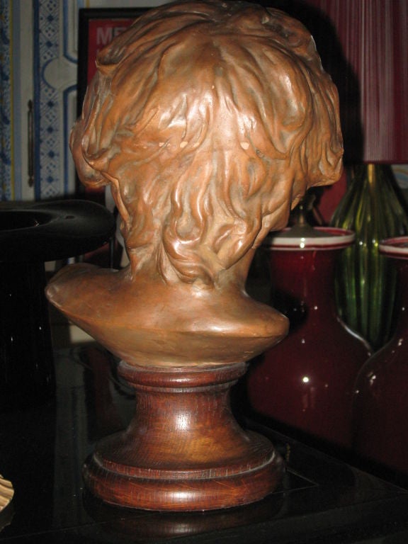 20th Century Terracotta Putto on a Oak Base For Sale
