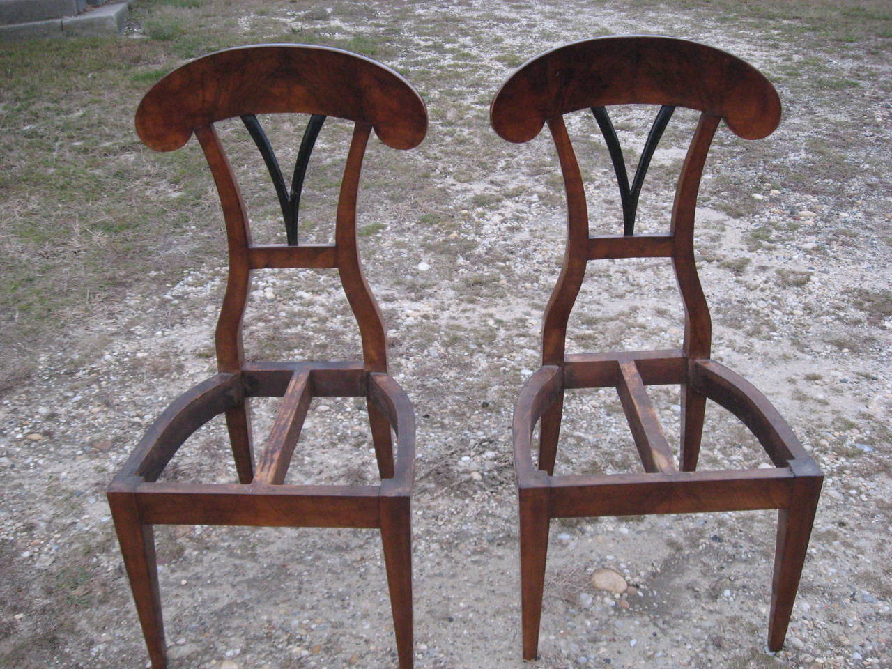 Walnut Rare Set of Six Biedermeier 19th Century Austrian Side Chairs